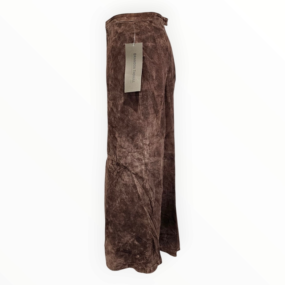 Vintage Y2k Nwt BRANDON THOMAS Real Suede Brown A-Line Long Skirt 10 - Picture 3 of 7